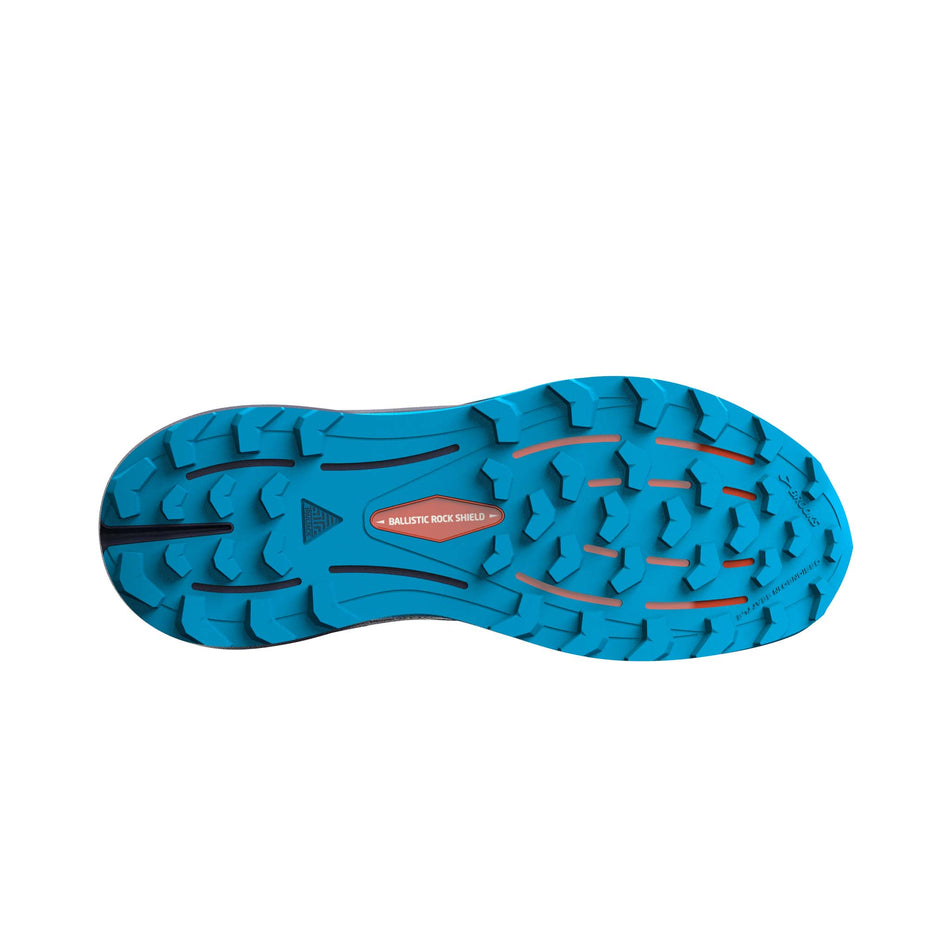 Right shoe outsole view of Brooks Men's Cascadia 16 Running Shoes in Blue (7709837852834)