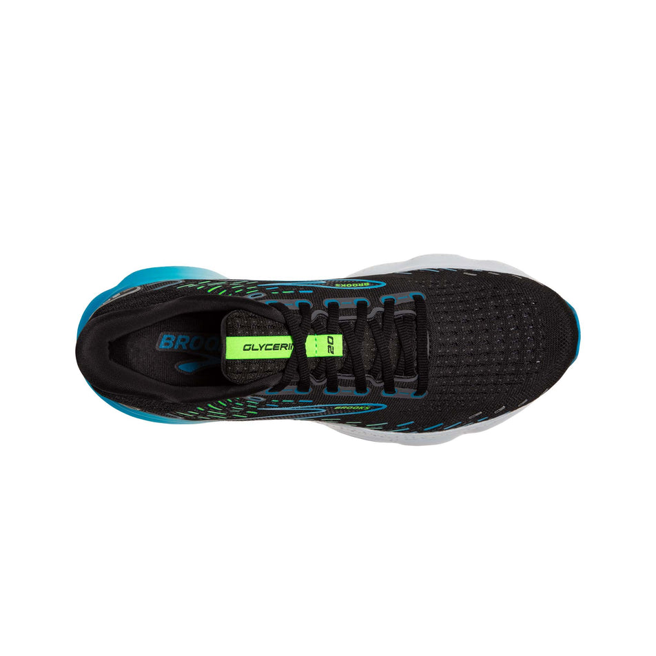The upper of the right shoe from a pair of Brooks Men's Glycerin 20 Running Shoes in the Black/Hawaiian Ocean/Green colourway (7901108240546)