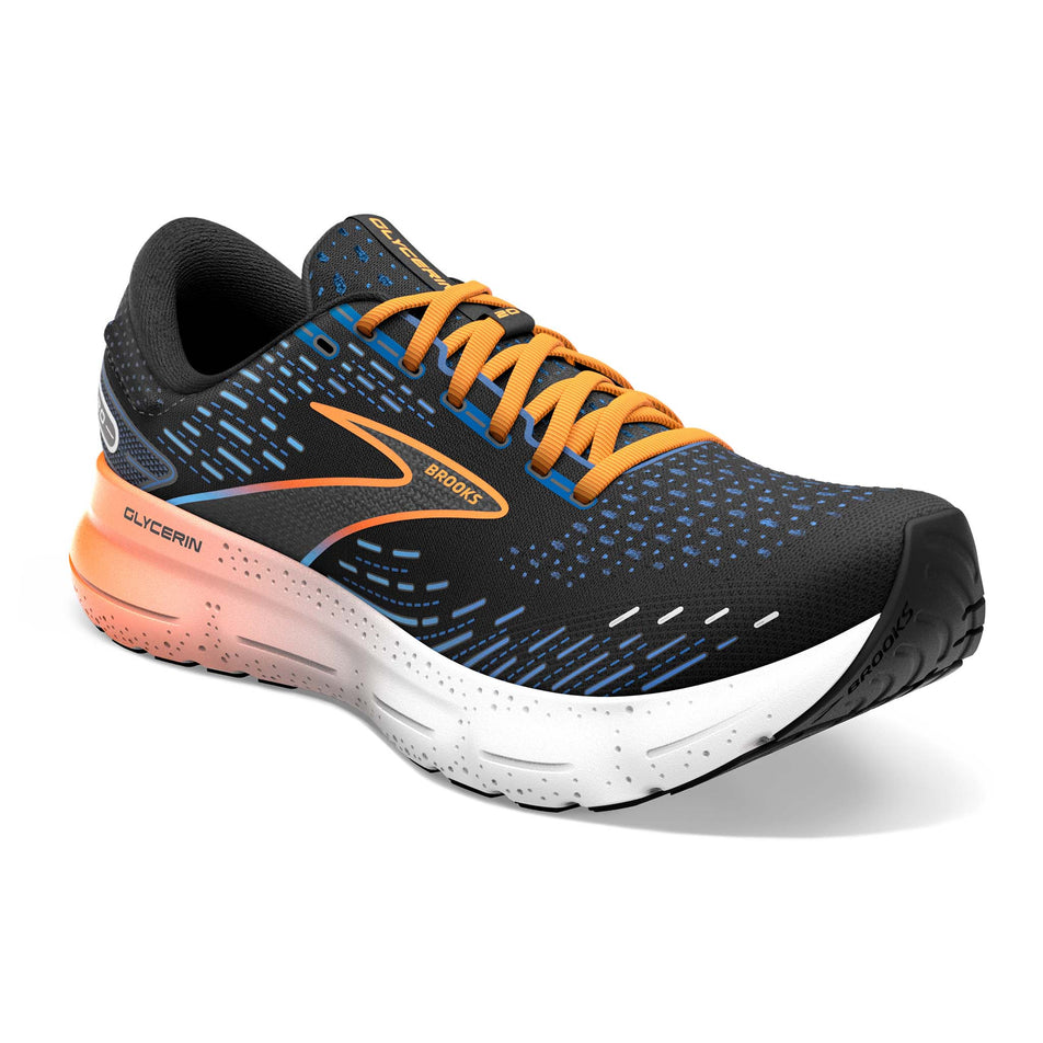 Right shoe anterior angled view of Brooks Men's Glycerin 20 Running Shoes in black. (7725142147234)