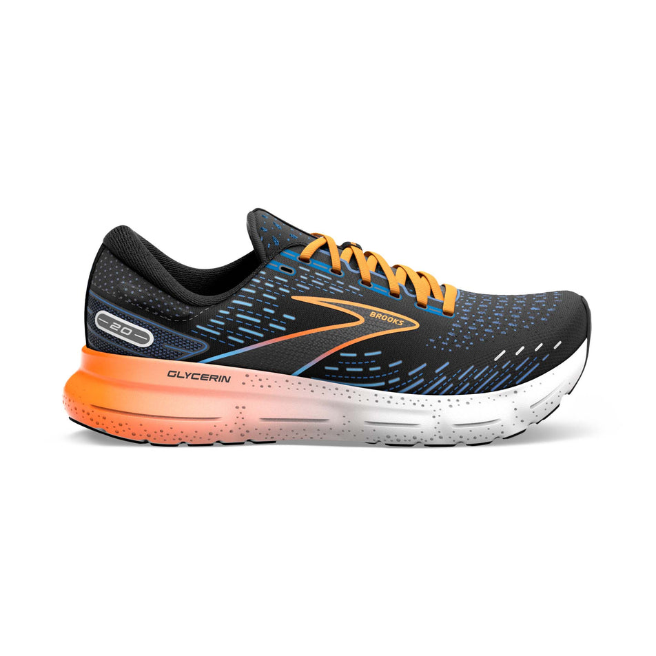 Right shoe lateral view of Brooks Men's Glycerin 20 Running Shoes in black. (7725142147234)