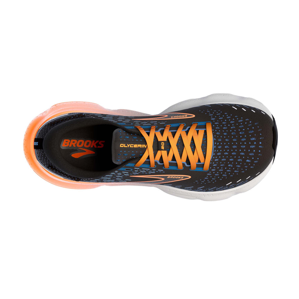 Right shoe upper view of Brooks Men's Glycerin 20 Running Shoes in black. (7725142147234)