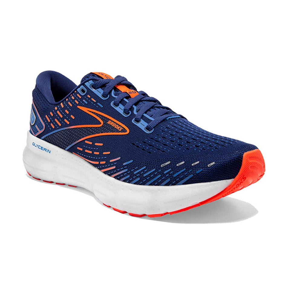 Anterior angled view of men's brooks glycerin 20 running shoes (7328971423906)
