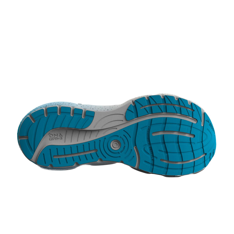 The outsole of the right shoe from a pair of Brooks Men's Glycerin GTS 20 Running Shoes in the Black/Hawaiian Ocean/Green colourway (7903703269538)