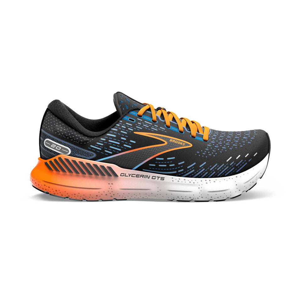 Right shoe lateral view of Brooks Men's Glycerin GTS 20 Running Shoes in black. (7725145194658)