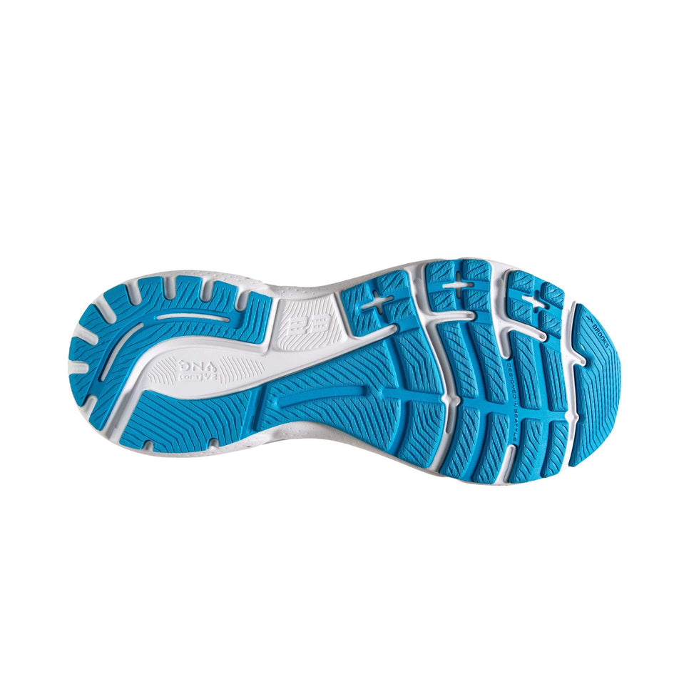 The outsole of the right shoe from a pair of BrooksMen's Adrenaline GTS 23 Running Shoes in the Black/Hawaiian Ocean/Green colourway (7903670763682)