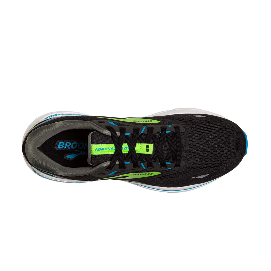 The upper of the right shoe from a pair of BrooksMen's Adrenaline GTS 23 Running Shoes in the Black/Hawaiian Ocean/Green colourway (7903670763682)