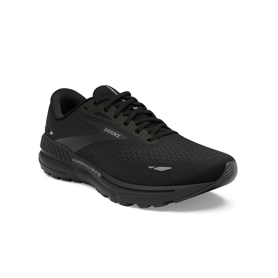 Lateral side of the right shoe from a pair of Brooks Men's Adrenaline GTS 23 Running Shoes in the Black/Black/Ebony colourway (7903680200866)