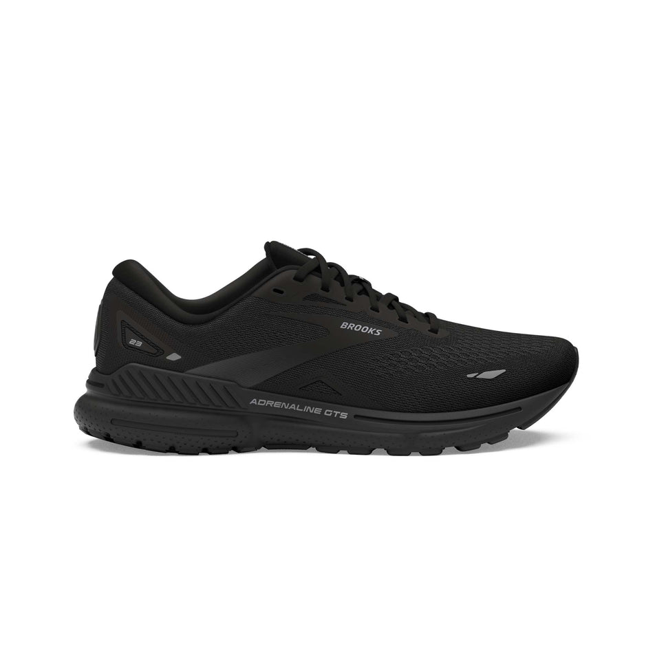 Lateral side of the right shoe from a pair of Brooks Men's Adrenaline GTS 23 Running Shoes in the Black/Black/Ebony colourway  (7903680200866)