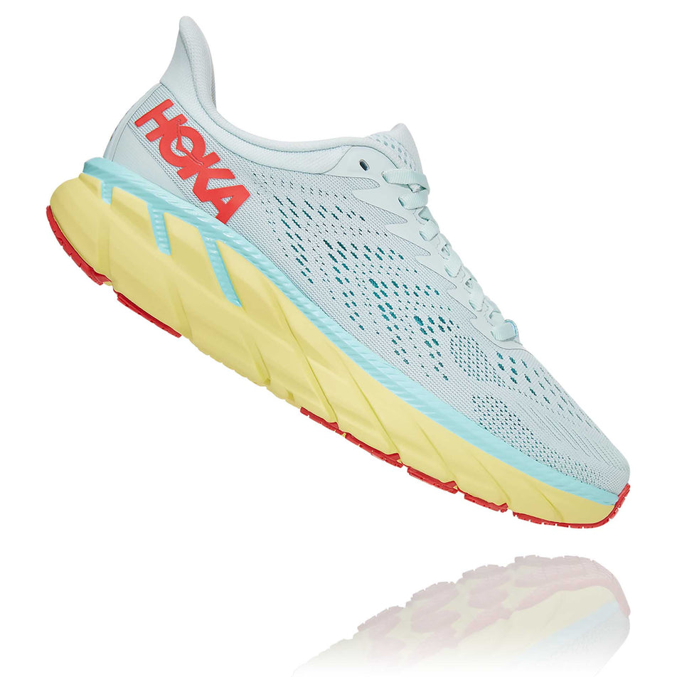 The right shoe from a pair of women's Hoka Clifton 7 Wide in a slanted position (6901825732770)