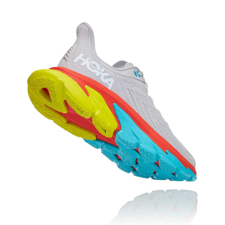 Lateral side and outsole of the right shoe from a pair of men's Hoka Clifton Edge in a slanted position (6901682110626)