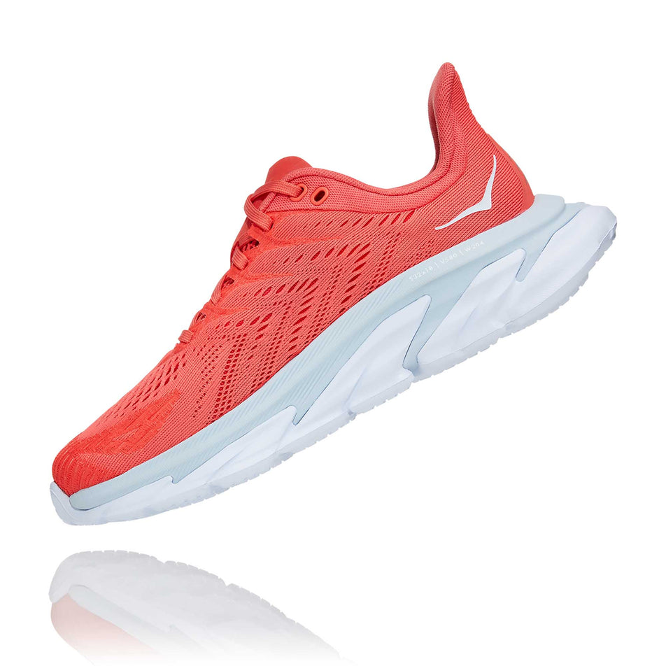 Medial side of the right shoe from a pair of women's Hoka Clifton Edge in a slanted position (6901811478690)