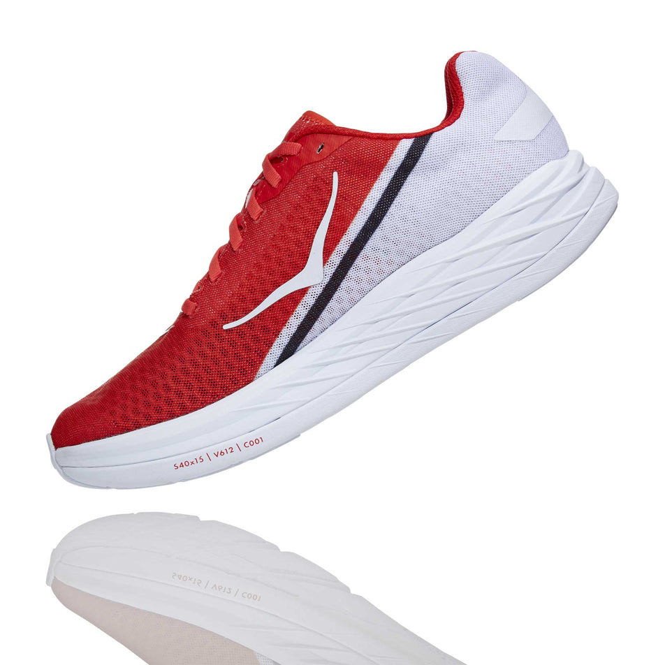Medial side of the right shoe from a pair of unisex Hoka Rocket X  in a slanted position (6901891825826)
