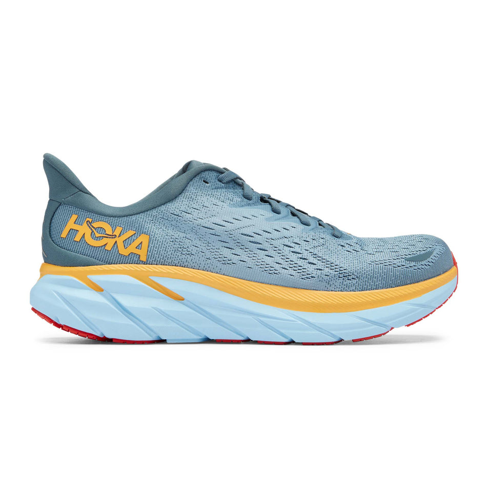 Lateral view of men's hoka clifton 8 wide running shoes (7482867777698)