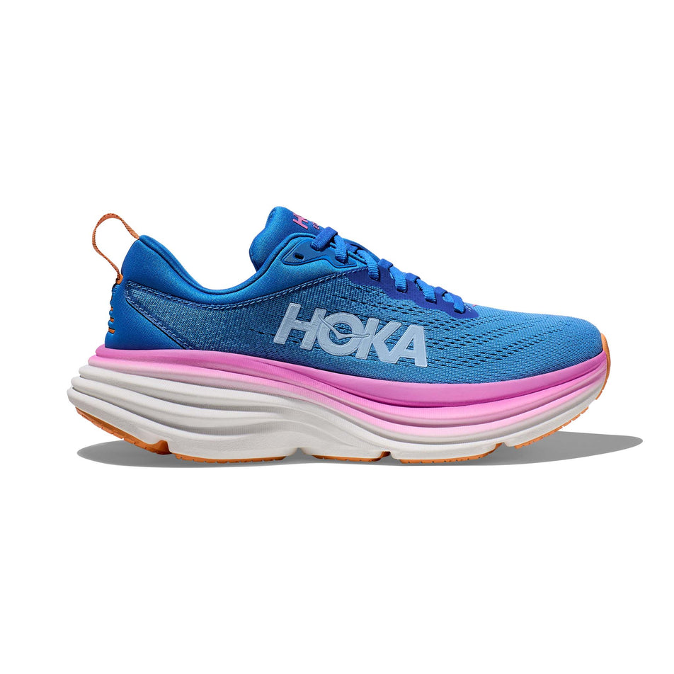 Right shoe lateral view of Hoka Women's Bondi 8 Running Shoes in blue (7705917391010)