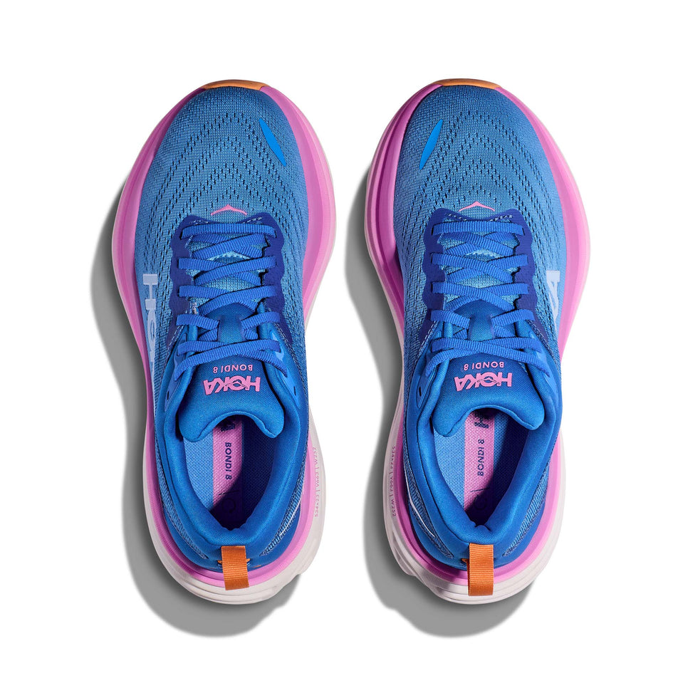 Upper pair view of Hoka Women's Bondi 8 Running Shoes in blue (7705917391010)