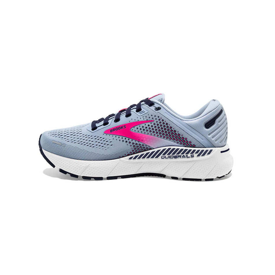 Medial view of women's brooks adrenaline gts 22 running shoes in blue (7511153016994)
