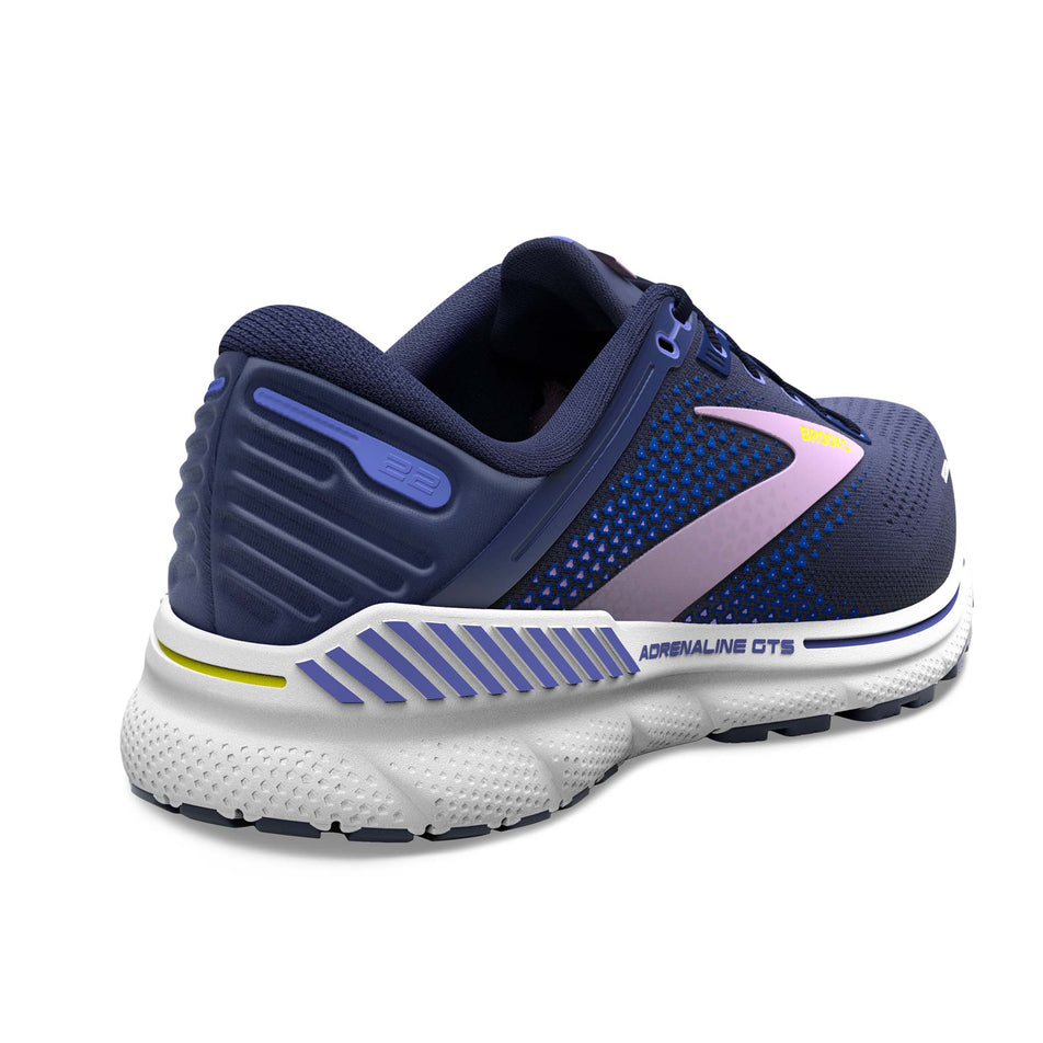 Right shoe posterior angled view of Brooks Women's Adrenaline GTS 22 Running Shoes in blue (7709862068386)
