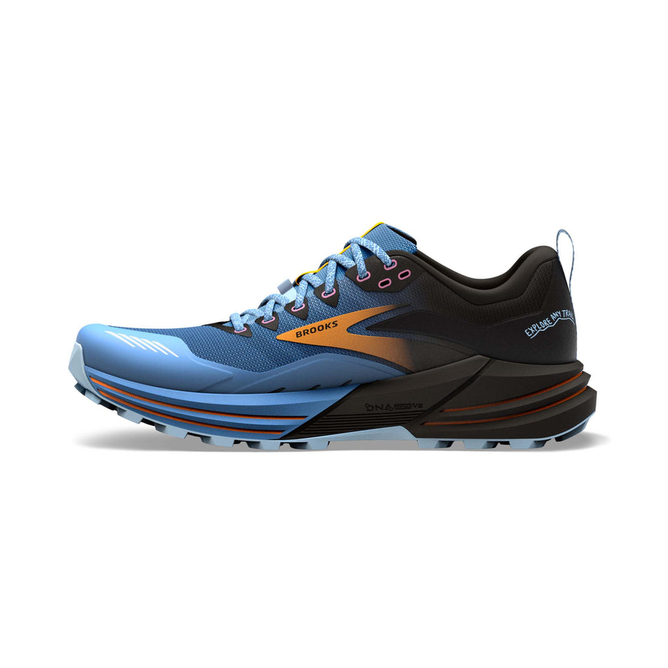 Right shoe medial view of Brooks Women's Cascadia 16 Running Shoes in blue (7709875470498)