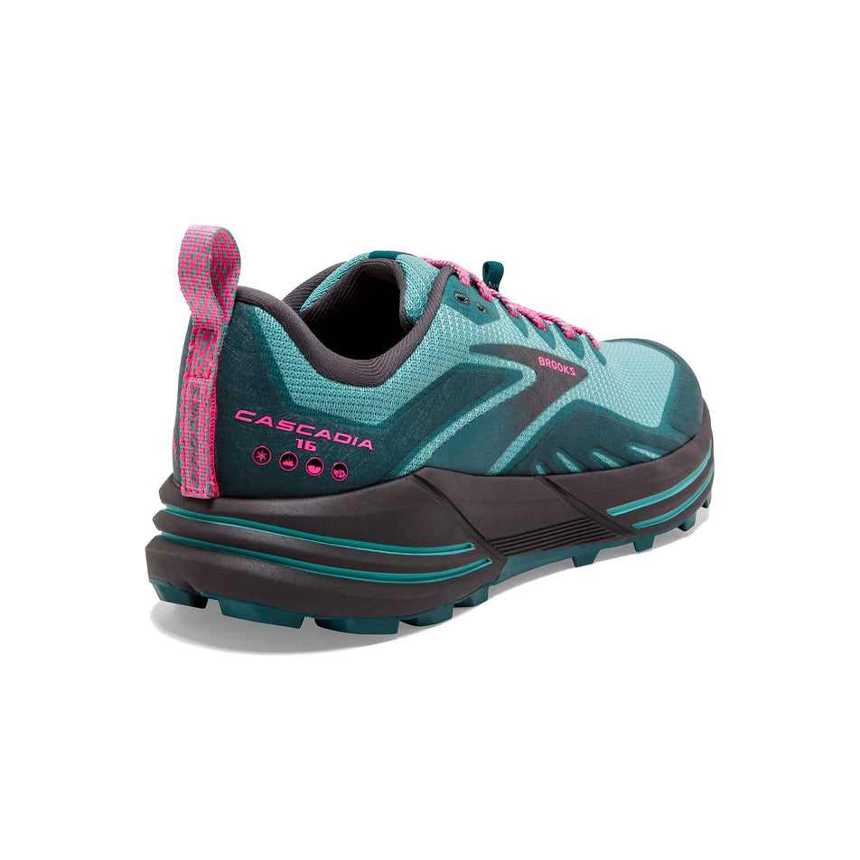 Posterior angled view of women's brooks cascadia 16 running shoes (7231648923810)