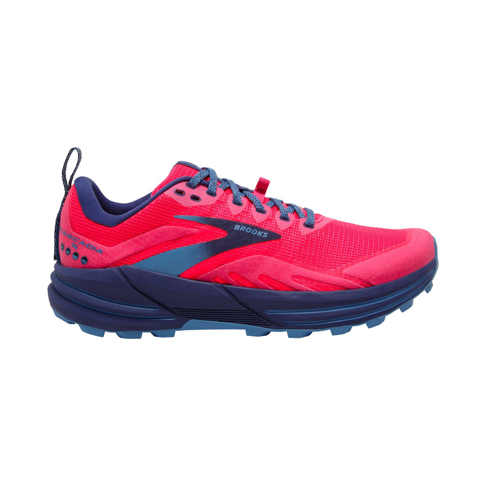 Lateral view of Brooks Women's Cascadia 16 running shoes in pink (7643068989602)