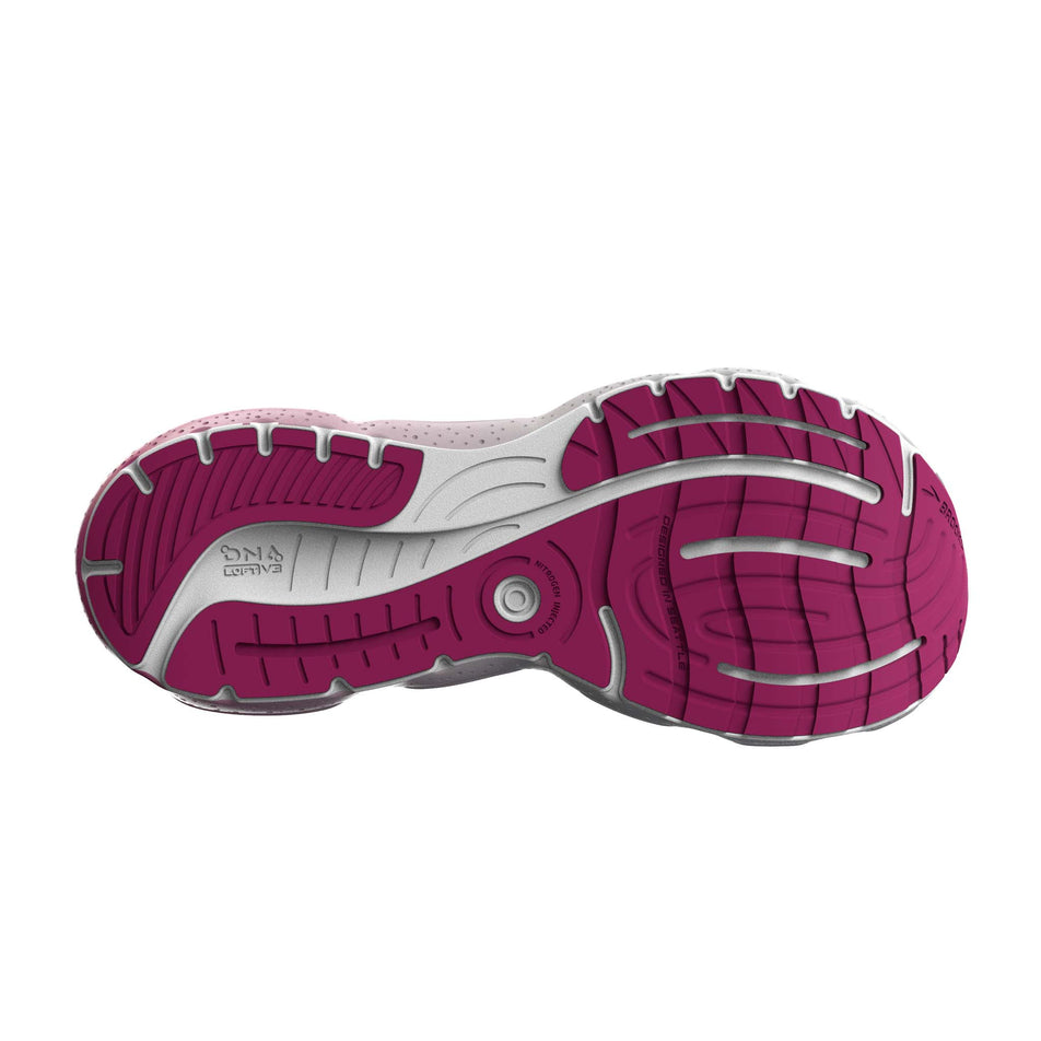 The outsole of the right shoe from a pair of Brooks Women's Glycerin 20 Running Shoes in the Black/Fuchsia/Linen colourway (7901111451810)