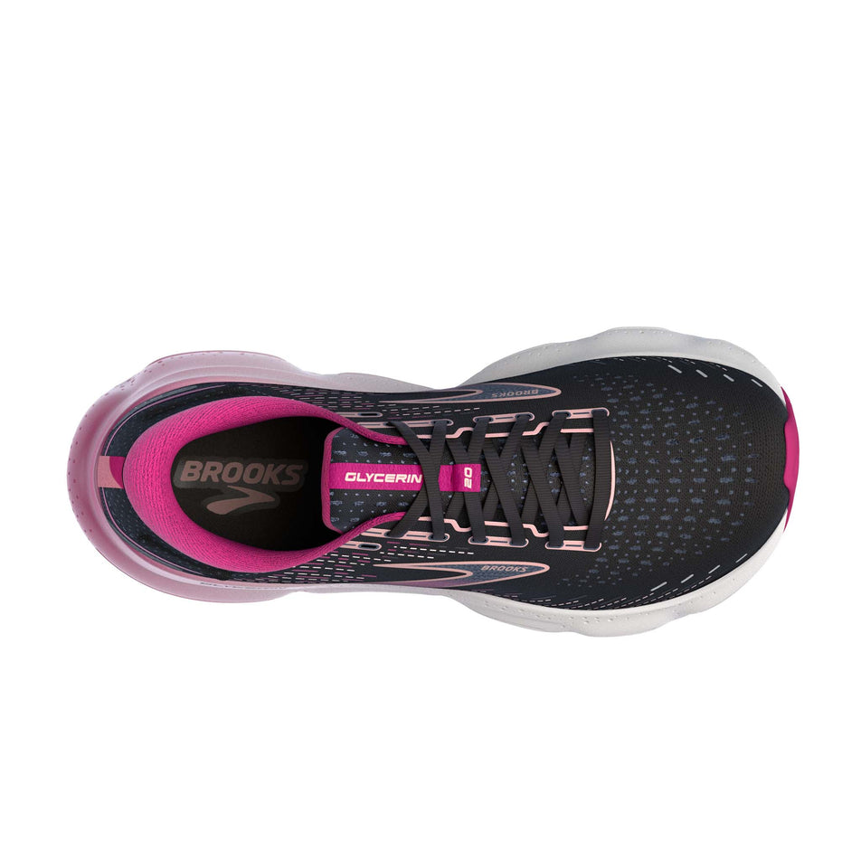 The upper of the right shoe from a pair of Brooks Women's Glycerin 20 Running Shoes in the Black/Fuchsia/Linen colourway (7901111451810)