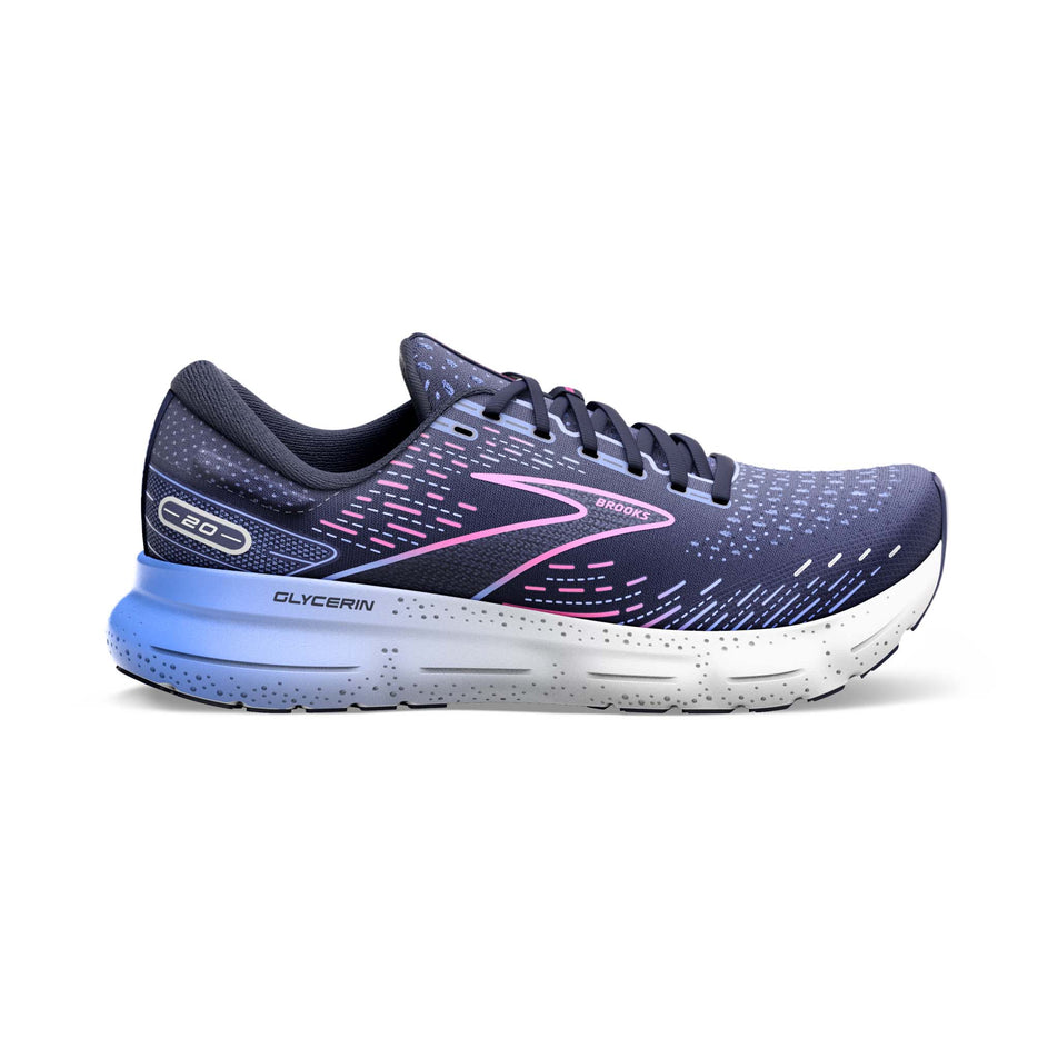 Right shoe lateral view of Brooks Women's Glycerin 20 Running Shoes in blue. (7725148897442)