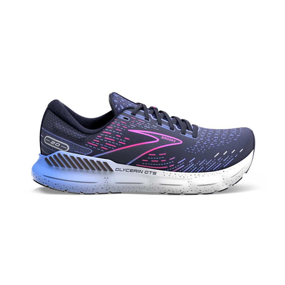 Right shoe lateral view of Brooks Women's Glycerin GTS 20 Running Shoes in blue. (7725159284898)