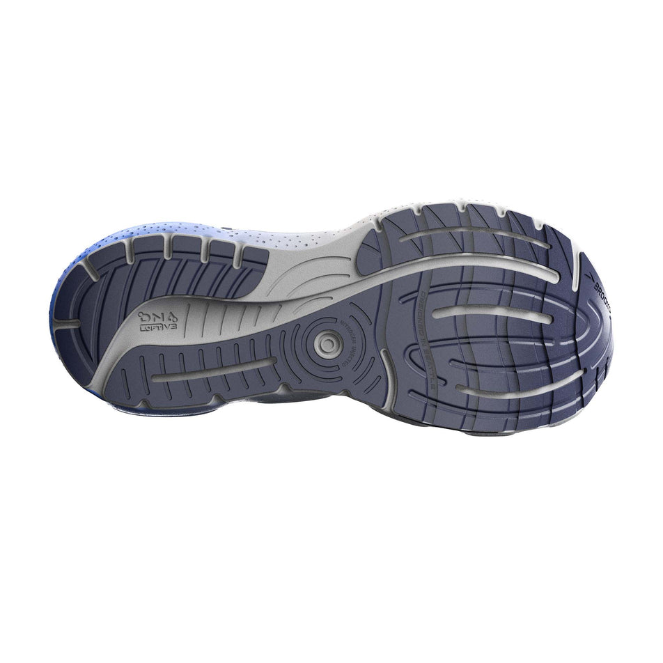 Right shoe outsole view of Brooks Women's Glycerin GTS 20 Running Shoes in blue. (7725159284898)