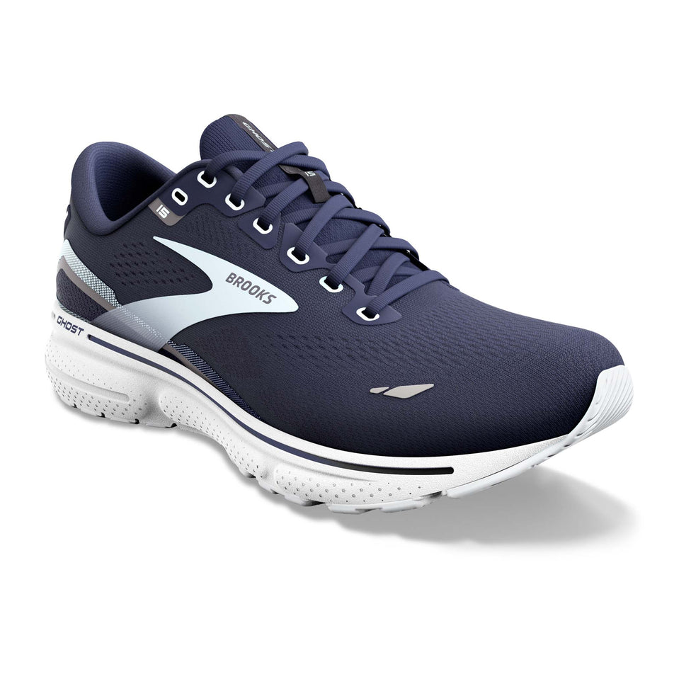 Right shoe anterior angled view of Brooks Women's Ghost 15 Running Shoes in blue (7705965887650)