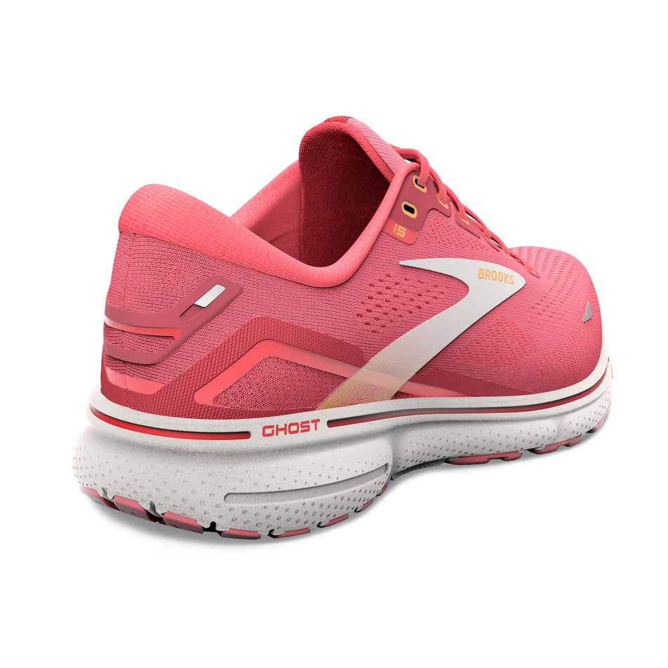Right shoe posterior angled view of Brooks Women's Ghost 15 Running Shoes in pink (7709855482018)