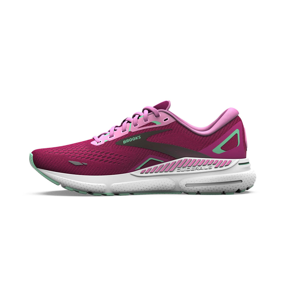Medial side of the right shoe from a pair of Brooks Women's Adrenaline GTS 23 Running Shoes in the Pink/Festival Fuchsia/Black colourway (7901115646114)