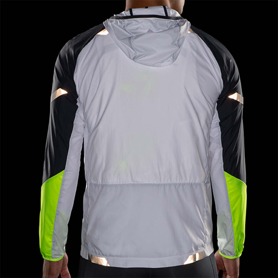 Back reflective jacket view of Brooks Men's Run Visible Convertible Jacket in white (7599102328994)