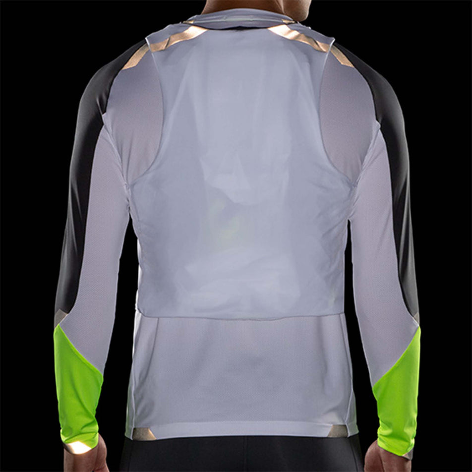Back reflective vest view of Brooks Men's Run Visible Convertible Jacket in white (7599102328994)