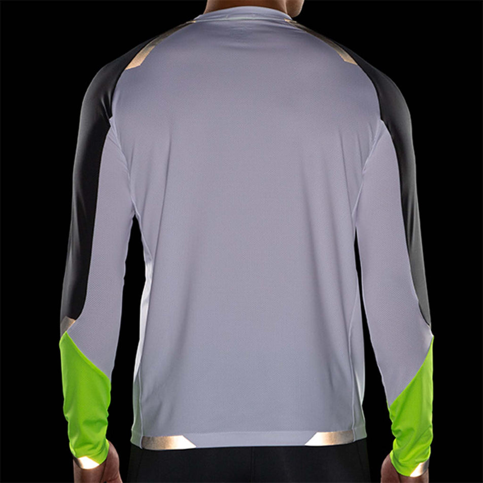 Back reflective view of Brooks Men's Run Visible Long Sleeve in white (7599105310882)