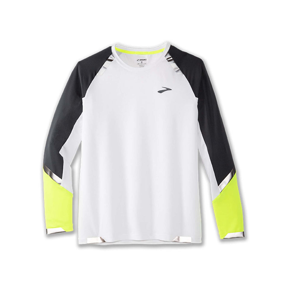 Front view of Brooks Men's Run Visible Long Sleeve in white (7599105310882)