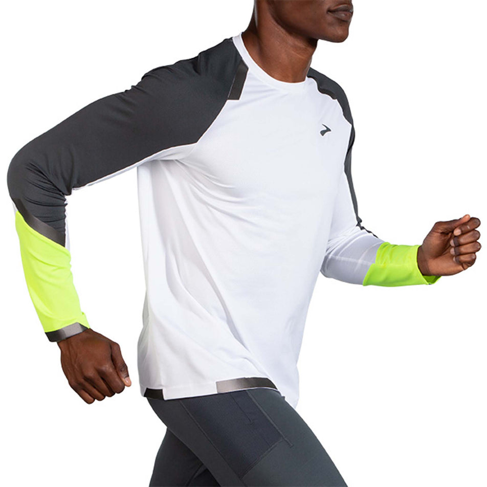 Side view of Brooks Men's Run Visible Long Sleeve in white (7599105310882)