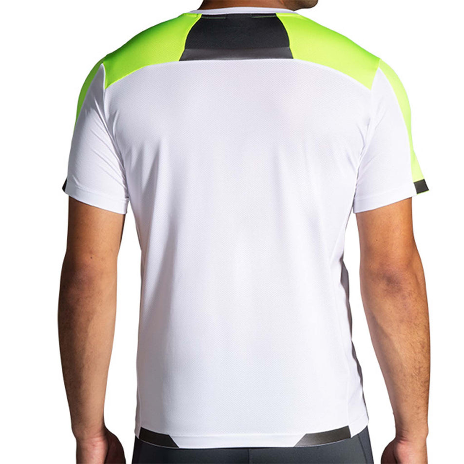 Back view of Brooks Men's Run Visible Short Sleeve in white (7599108325538)