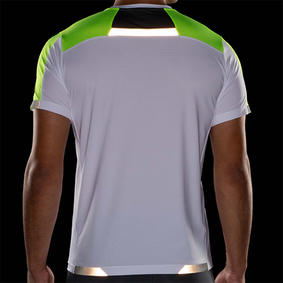 Rear reflective view of Brooks Men's Run Visible Short Sleeve in white (7599108325538)