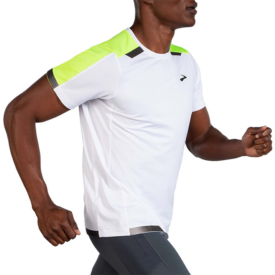 Side view of Brooks Men's Run Visible Short Sleeve in white (7599108325538)