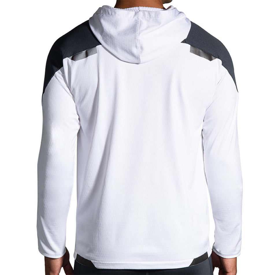 Back view of Brooks Men's Run Visible Thermal Hoodie in white (7599103180962)