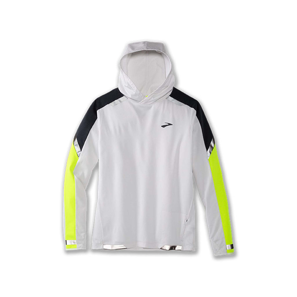 Front view of Brooks Men's Run Visible Thermal Hoodie in white (7599103180962)