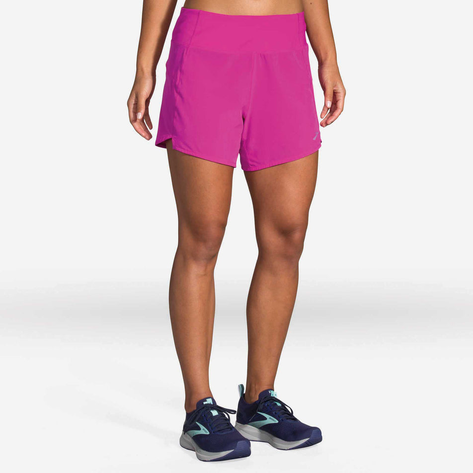 Front view of Brooks Chaser 5 Inch Shorts, Women's Pink Running Shorts  (6913698693282)