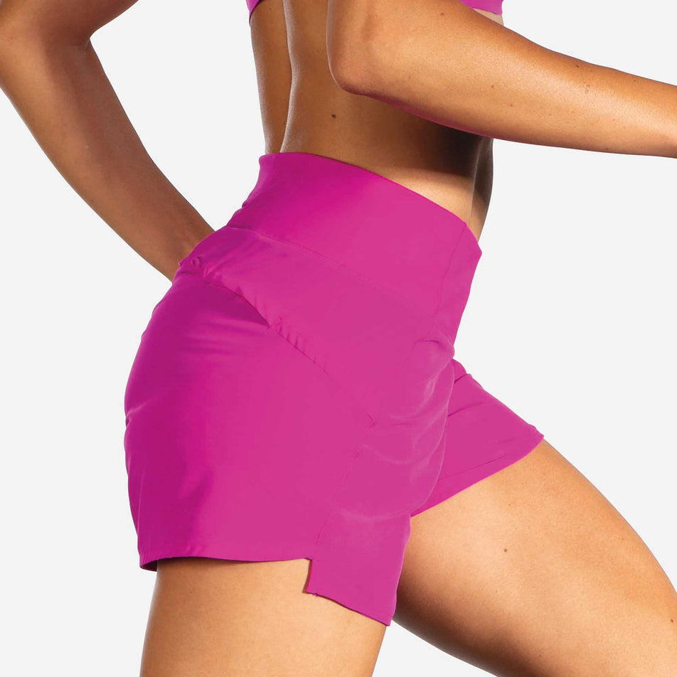 Side view of Brooks Chaser 5 Inch Shorts, Women's Pink Running Shorts  (6913698693282)