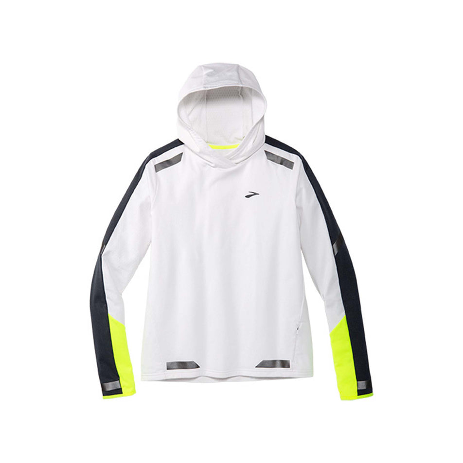 Front view of Brooks Women's Run Visible Thermal Hoodie in white (7599100625058)