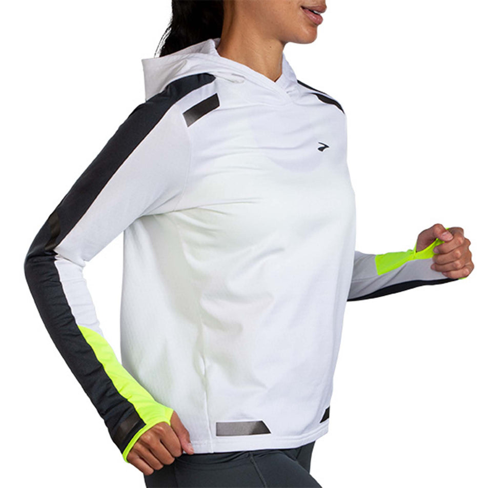 Side view of Brooks Women's Run Visible Thermal Hoodie in white (7599100625058)