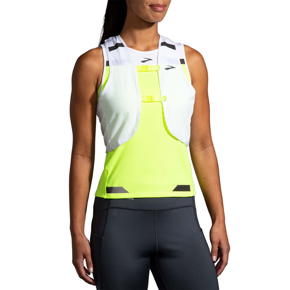 Front vest view of Brooks Women's Run Visible Convertible Running Jacket in white (7596656722082)
