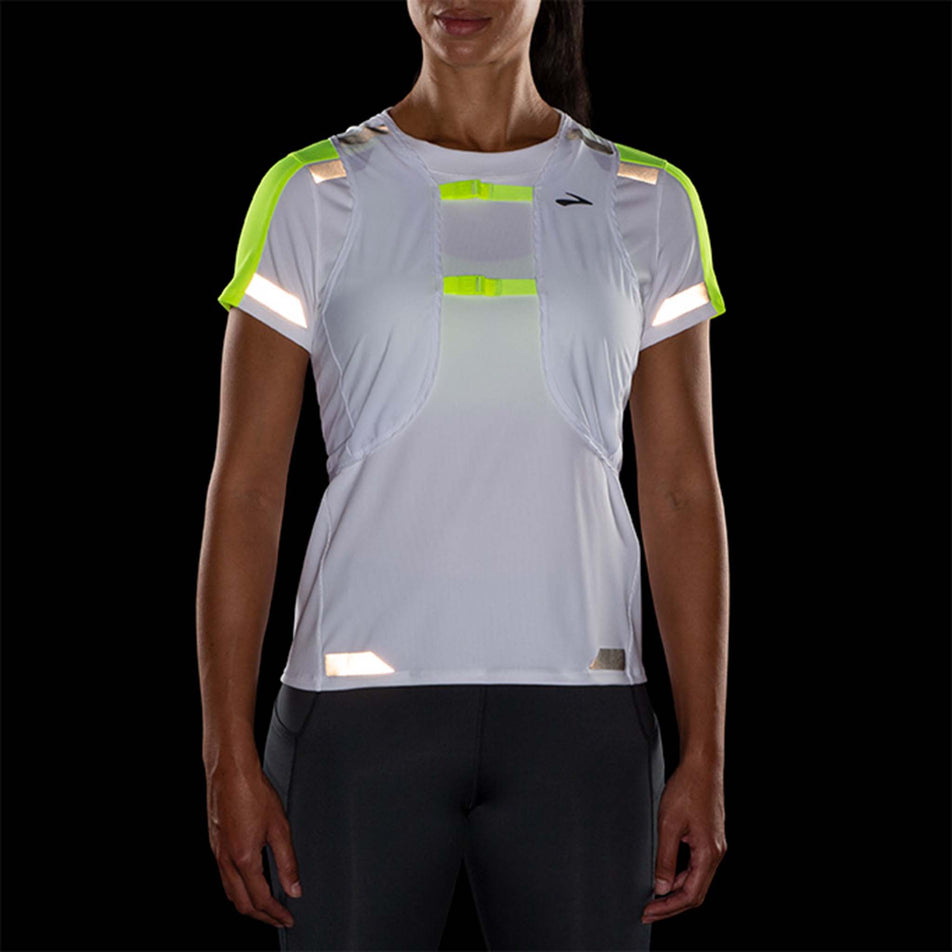 Reflective vest view of Brooks Women's Run Visible Convertible Running Jacket in white (7596656722082)