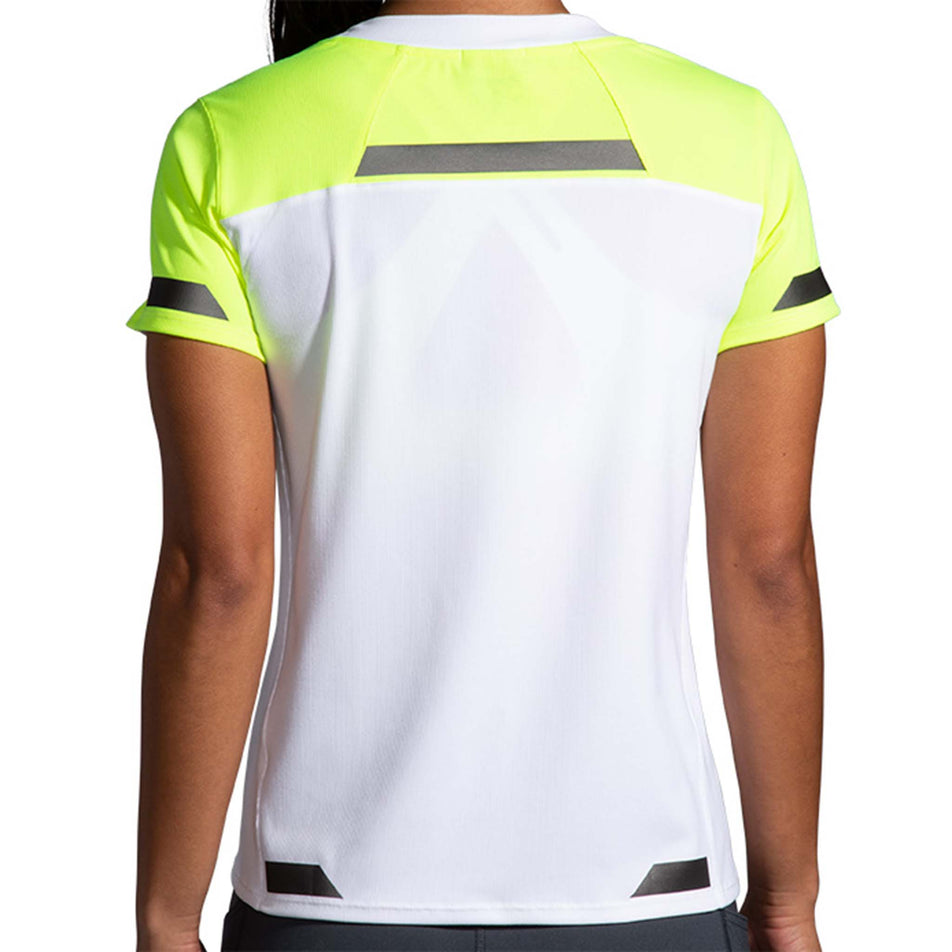 Back view of Brooks Women's Run Visible Short Sleeve in white (7599100985506)