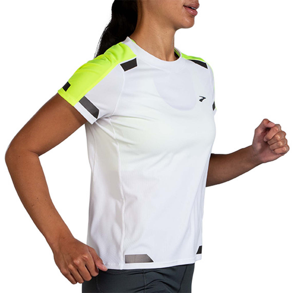 Side view of Brooks Women's Run Visible Short Sleeve in white (7599100985506)